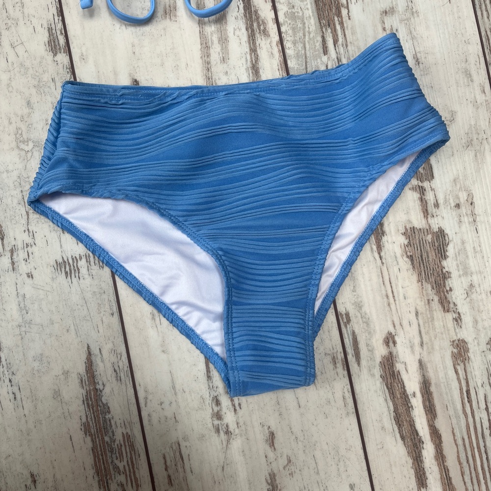 Zaful Light Blue Textured V-Notch Bandeau Bikini Set High Waisted Small NWT - Picture 8 of 9
